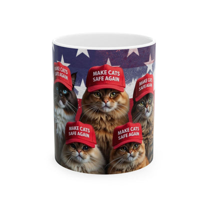 Patriotic Ceramic Mug, Make Cats Safe Again for Trump, USA, Gift for Cat Lovers, Political Mug, Patriotic Gift, Political Gift, American - Galvaleos Galvaleos Galvaleos 11oz Printify Mug Patriotic Ceramic Mug, Make Cats Safe Again for Trump, USA, Gift for Cat Lovers, Political Mug, Patriotic Gift, Political Gift, American