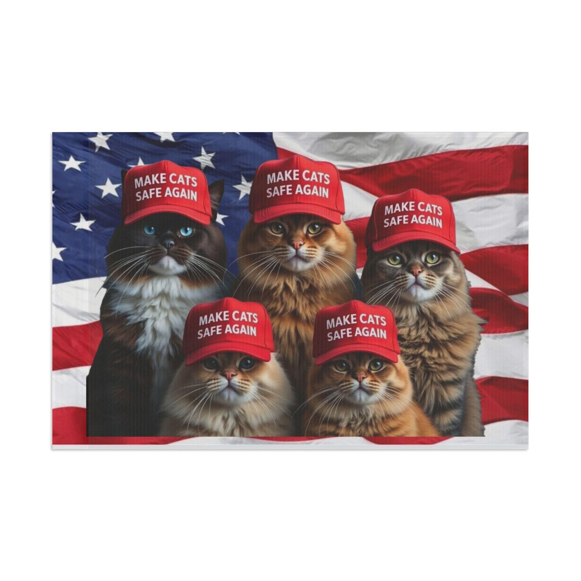 Make Cats Safe Again American Flag, Cat Lover Gift, Patriotic Decor, USA Flag, Political Statement - Galvaleos Galvaleos Galvaleos 18" x 12" Printify Home Decor Make Cats Safe Again American Flag, Cat Lover Gift, Patriotic Decor, USA Flag, Political Statement