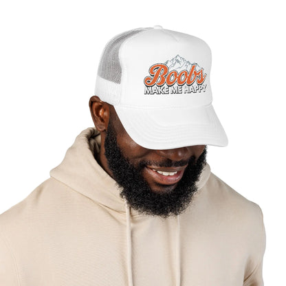 Boobs Make Me Happy Embroidered Trucker Hat Printify