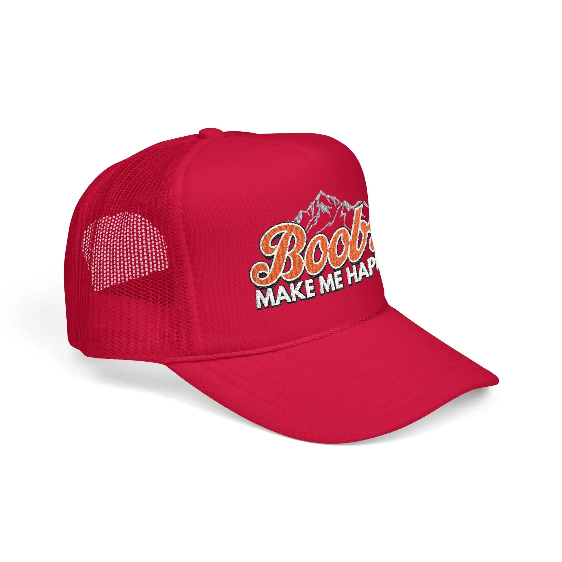Boobs Make Me Happy Embroidered Trucker Hat Printify