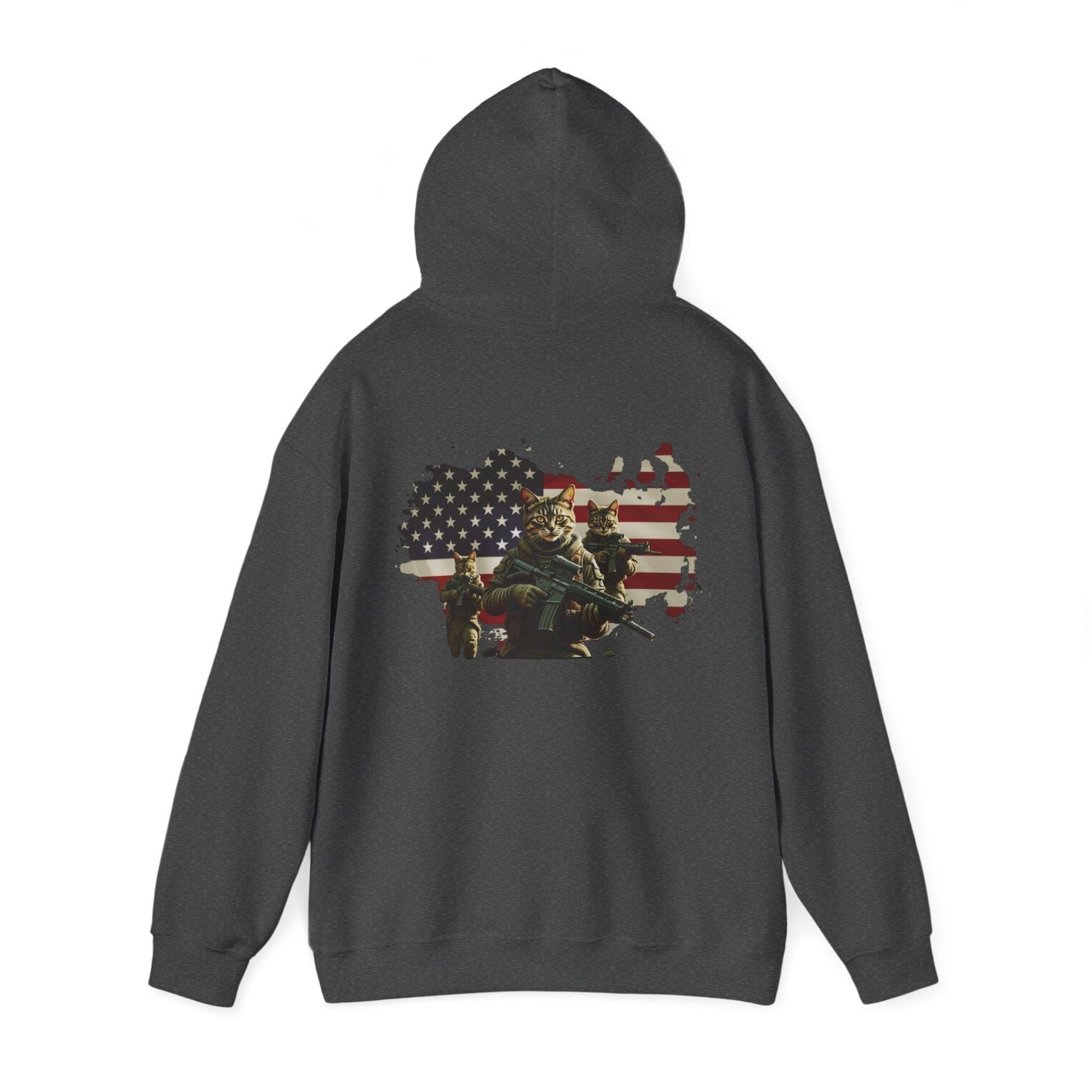 1776 Military Cats Hoodie, USA, Patriotic, American Independence Day Gift, Veterans Day Apparel - Galvaleos Galvaleos Galvaleos Dark Heather / S Printify Hoodie 1776 Military Cats Hoodie, USA, Patriotic, American Independence Day Gift, Veterans Day Apparel