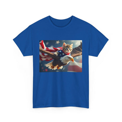 Maga Cat Flying on an Eagle Trump Graphic Tee - Galvaleos Galvaleos Galvaleos Royal / S Printify T-Shirt Maga Cat Flying on an Eagle Trump Graphic Tee