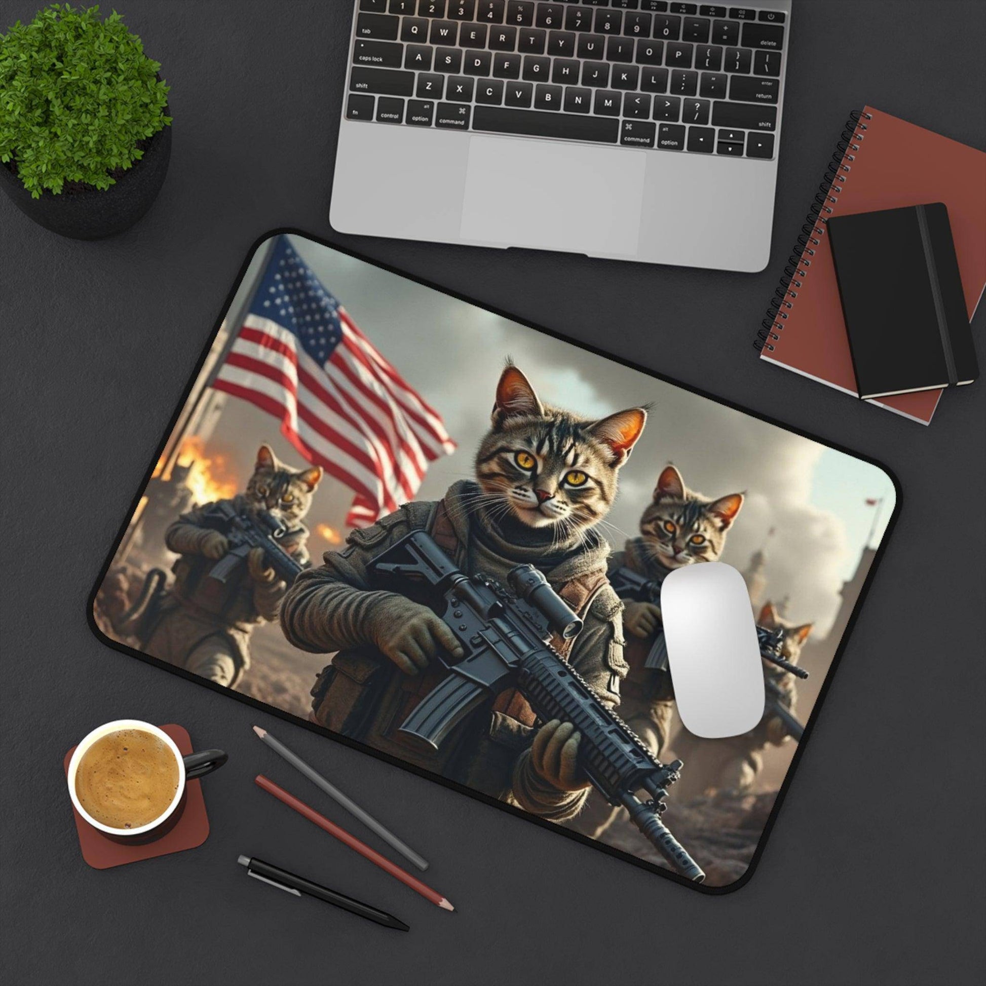 USA Cat Marines MAGA Desk Mat - Galvaleos Galvaleos Galvaleos 12" × 18" Printify Home Decor USA Cat Marines MAGA Desk Mat