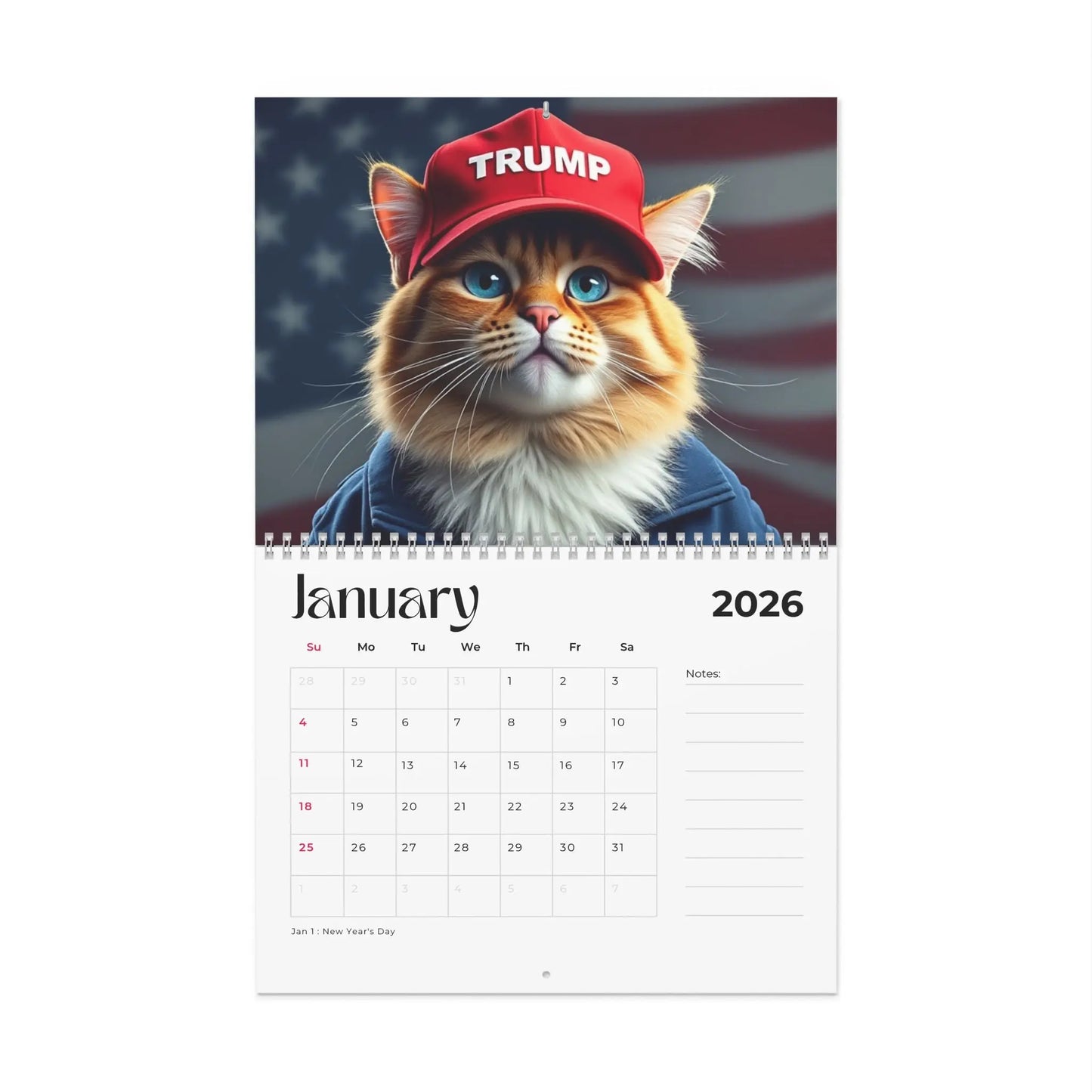 Trump Cat Wall Calendar 2026 Printify