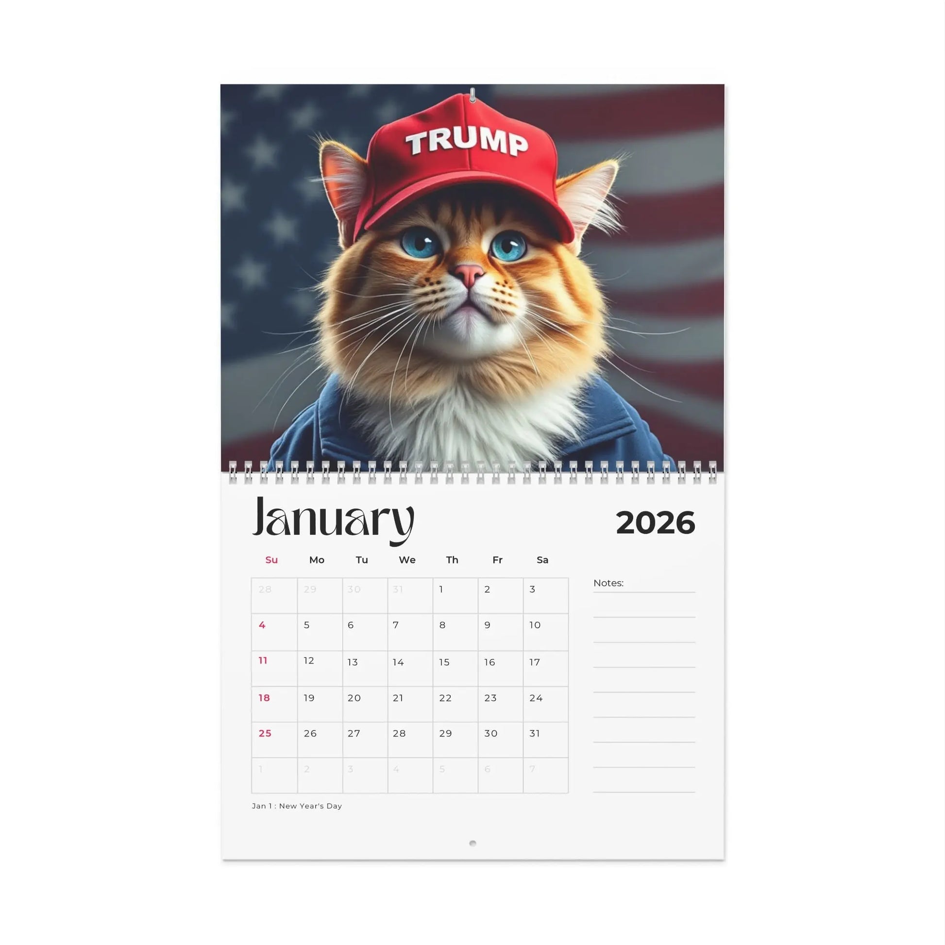 Trump Cat Wall Calendar 2026 Printify