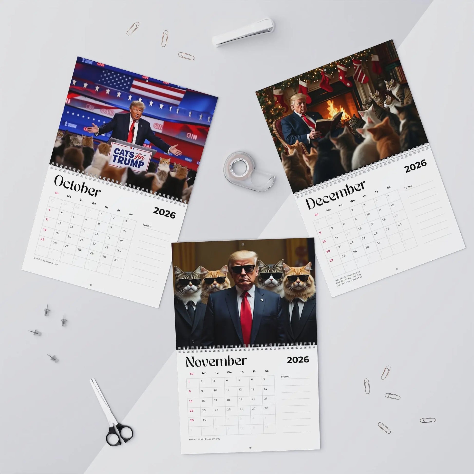 Trump Cat Wall Calendar 2026 Printify