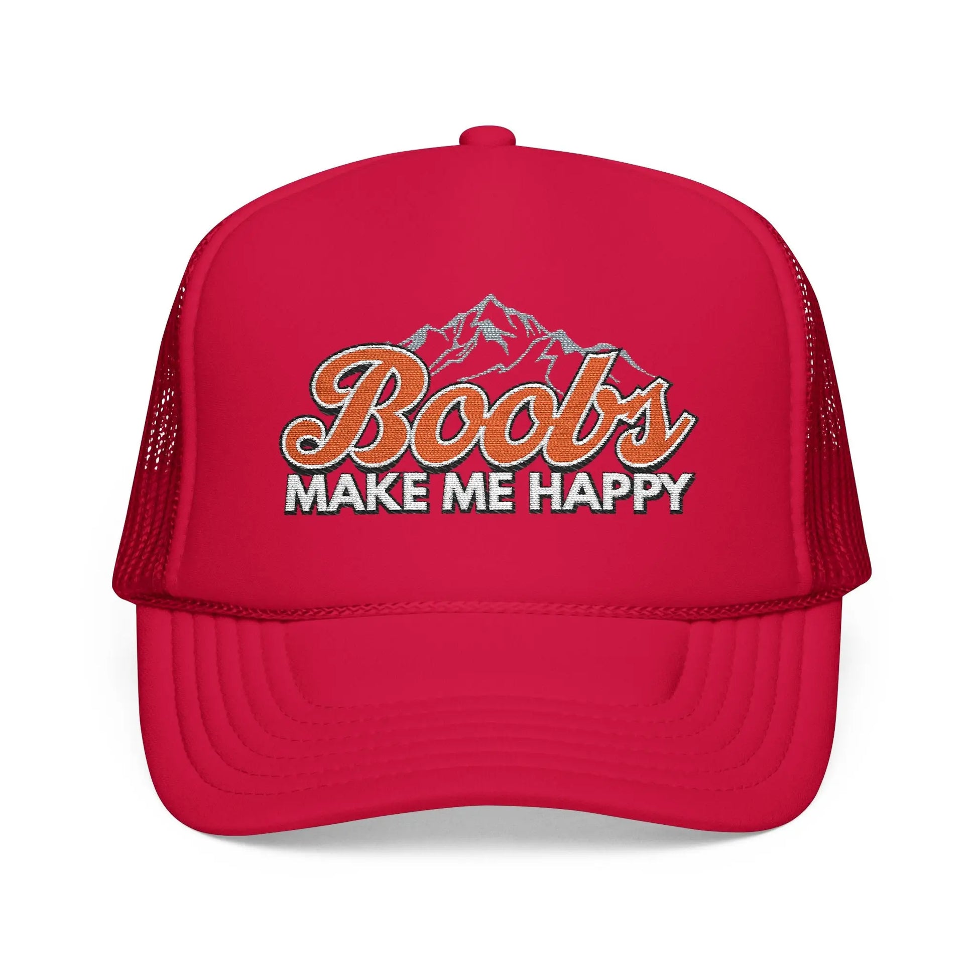Boobs Make Me Happy Embroidered Trucker Hat Printify
