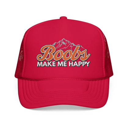 Boobs Make Me Happy Embroidered Trucker Hat Printify