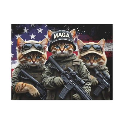 MAGA Tactical Military Cats, Trump, Patriotic Canvas - Canvas Print