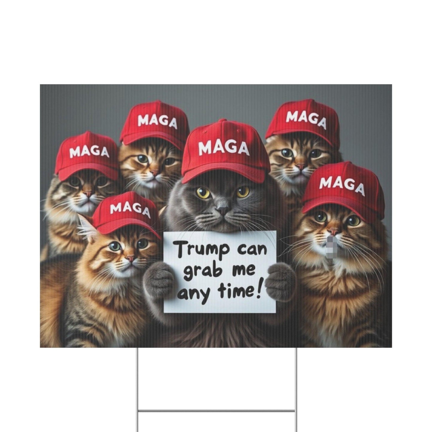 Yard Sign - Trump Can Grab Me Anytime Cat Sign - Galvaleos Galvaleos Galvaleos 24″ x 18″ (Horizontal) Printify Home Decor Yard Sign - Trump Can Grab Me Anytime Cat Sign