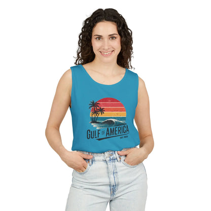 Gulf of America Sleeveless Shirt, Retro Beach Tank, Summer Unisex Tank, Beach Sunset Muscle Tee, Coastal Tank Printify