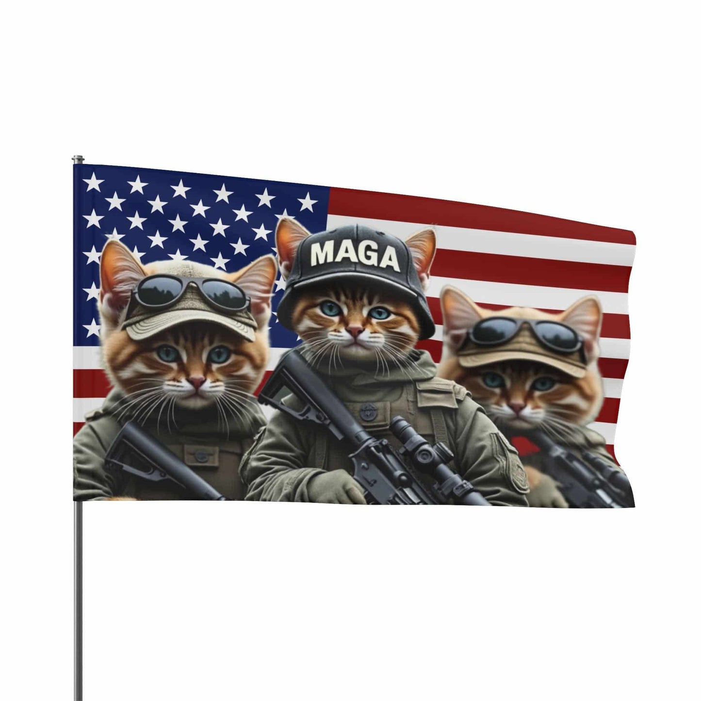 President Trump, MAGA, Trump Won, MAGA Cat Flag, Trump supporter, Patriotic decor, Political gift, Outdoor Flag - Galvaleos Galvaleos Galvaleos 18" x 12" Printify Home Decor President Trump, MAGA, Trump Won, MAGA Cat Flag, Trump supporter, Patriotic decor, Political gift, Outdoor Flag