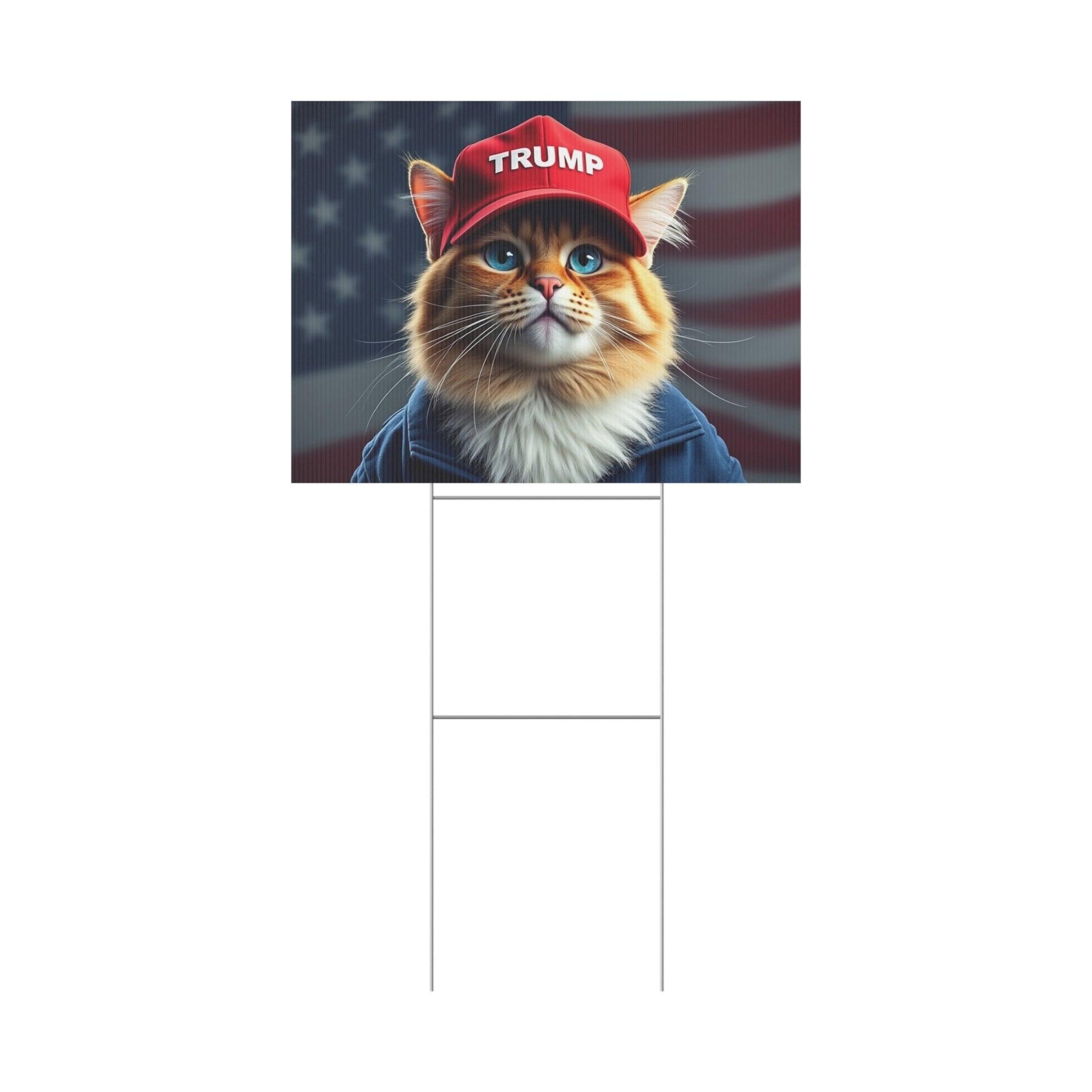 Yard Sign - Cats stand with Trump - Galvaleos Galvaleos Galvaleos 18″ x 12″ (Horizontal) Printify Home Decor Yard Sign - Cats stand with Trump