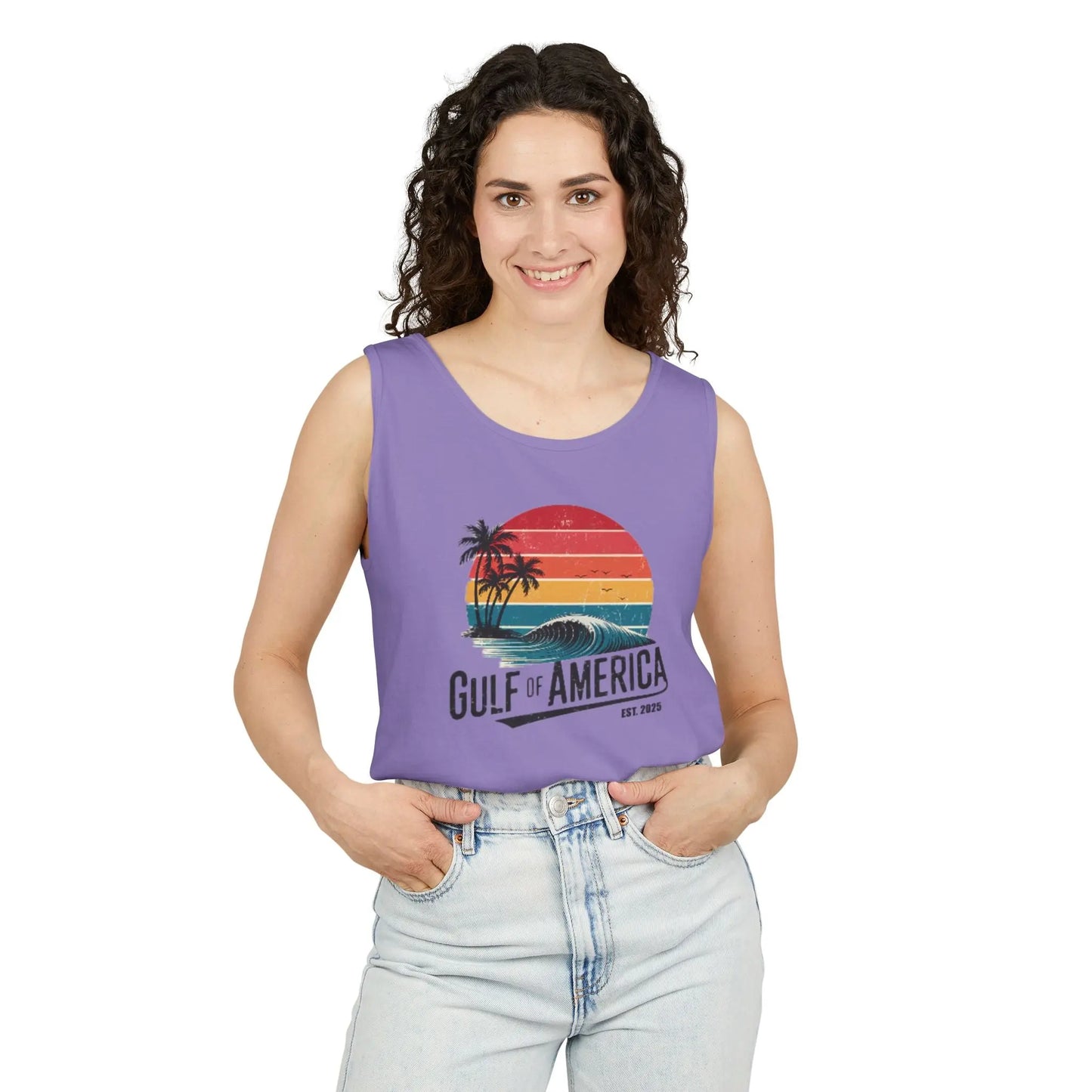 Gulf of America Sleeveless Shirt, Retro Beach Tank, Summer Unisex Tank, Beach Sunset Muscle Tee, Coastal Tank Printify