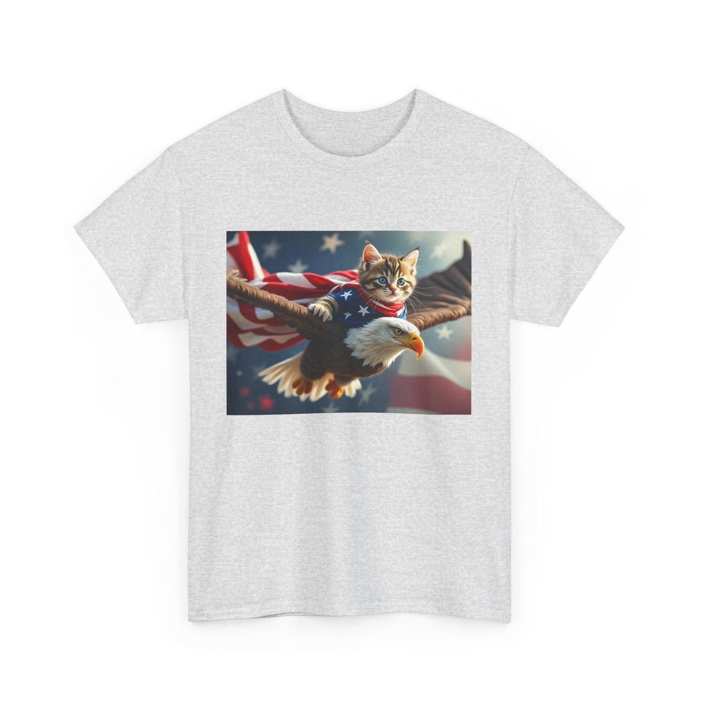 Maga Cat Flying on an Eagle Trump Graphic Tee - Galvaleos Galvaleos Galvaleos Ash / S Printify T-Shirt Maga Cat Flying on an Eagle Trump Graphic Tee