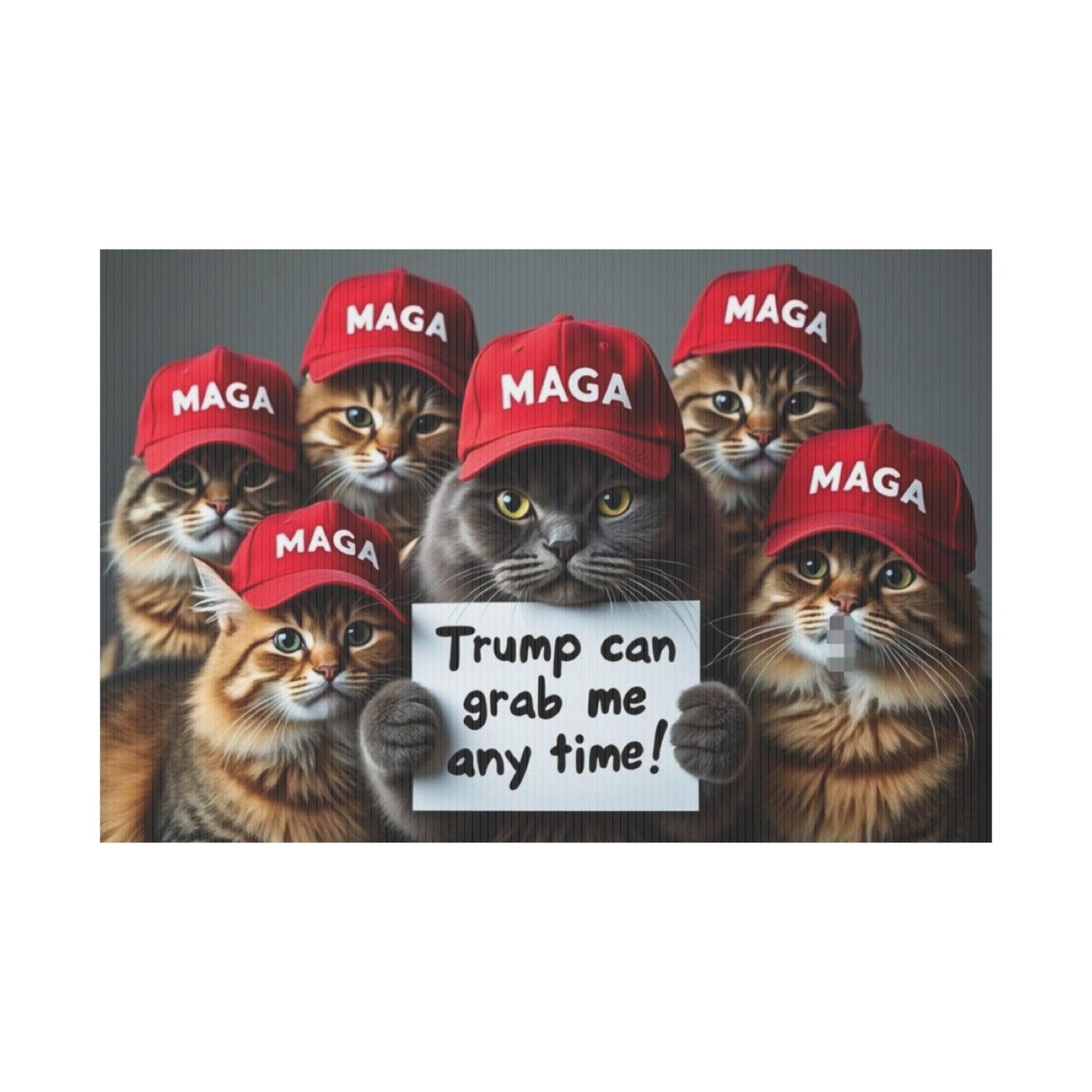 Yard Sign - Trump Can Grab Me Anytime Cat Sign - Galvaleos Galvaleos Galvaleos 18″ x 12″ (Horizontal) Printify Home Decor Yard Sign - Trump Can Grab Me Anytime Cat Sign