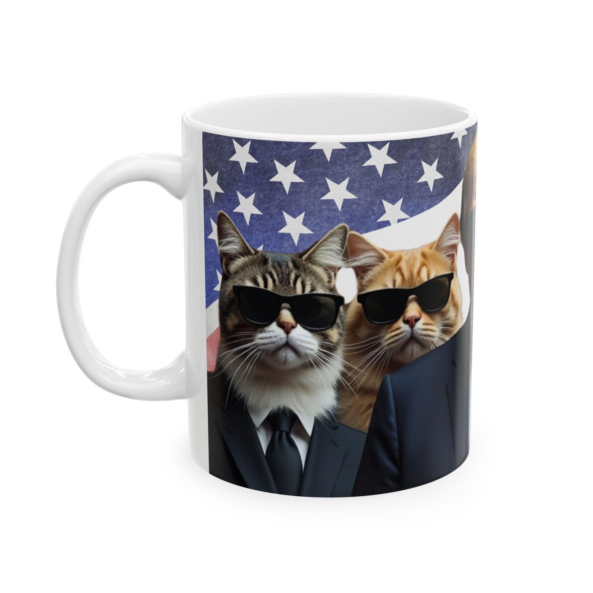 Cats in Black with President Trump, MAGA Cat Lover Mug - Galvaleos Galvaleos Galvaleos 11oz Printify Mug Cats in Black with President Trump, MAGA Cat Lover Mug