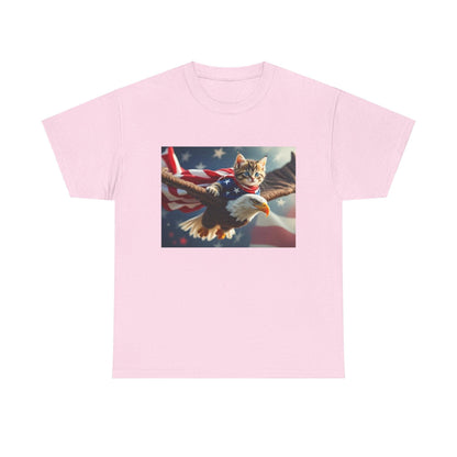 Maga Cat Flying on an Eagle Trump Graphic Tee - Galvaleos Galvaleos Galvaleos Ash / S Printify T-Shirt Maga Cat Flying on an Eagle Trump Graphic Tee