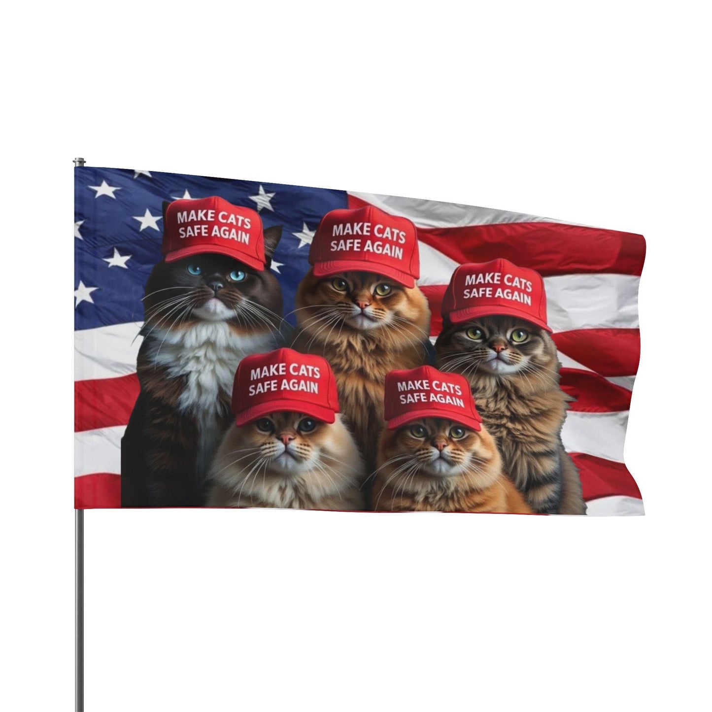 Make Cats Safe Again American Flag, Cat Lover Gift, Patriotic Decor, USA Flag, Political Statement - Galvaleos Galvaleos Galvaleos 60" x 36" Printify Home Decor Make Cats Safe Again American Flag, Cat Lover Gift, Patriotic Decor, USA Flag, Political Statement