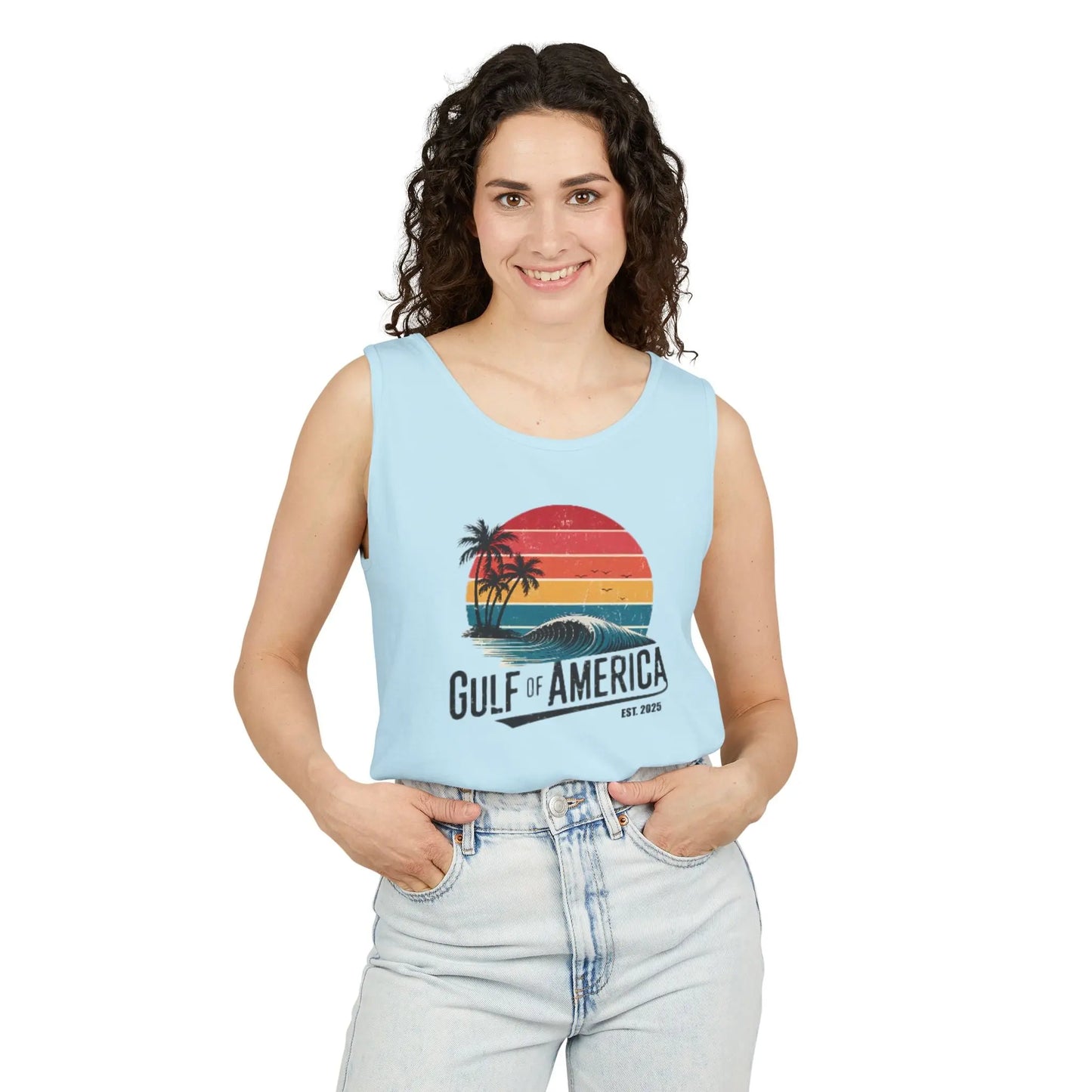 Gulf of America Sleeveless Shirt, Retro Beach Tank, Summer Unisex Tank, Beach Sunset Muscle Tee, Coastal Tank Printify