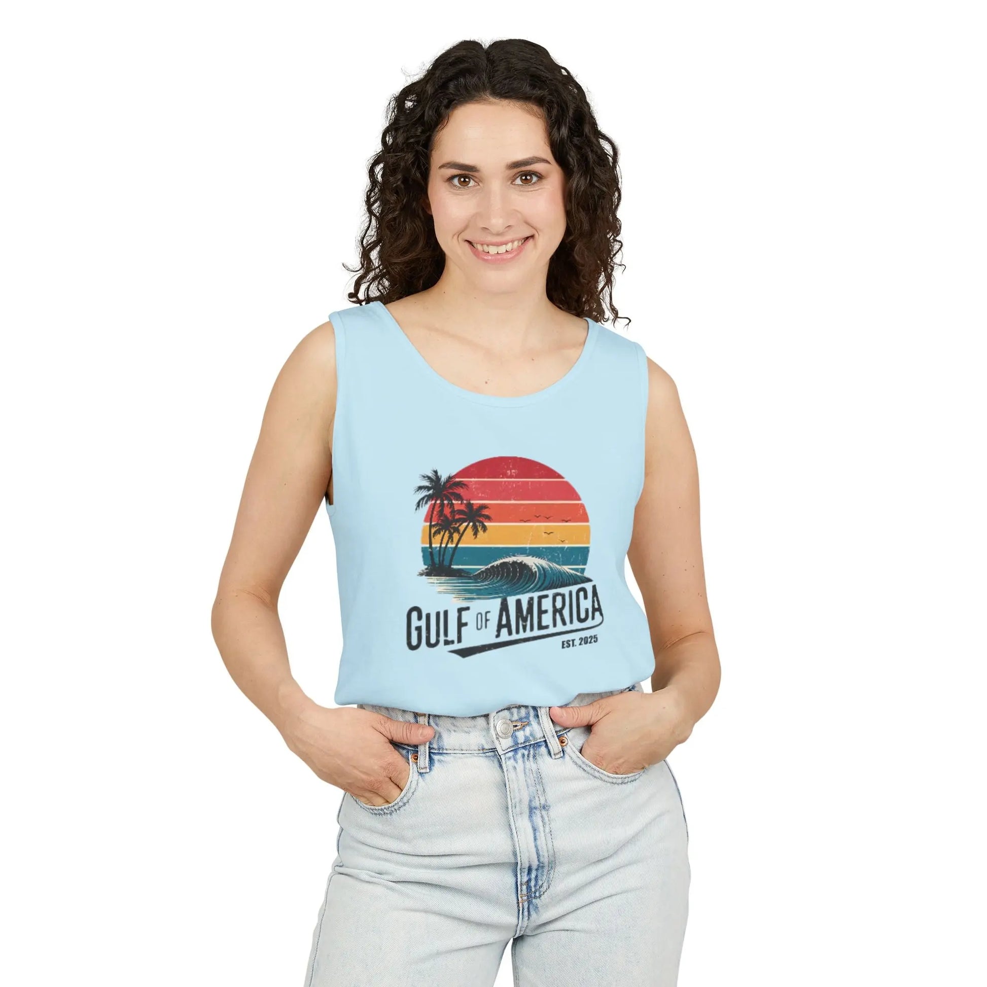 Gulf of America Sleeveless Shirt, Retro Beach Tank, Summer Unisex Tank, Beach Sunset Muscle Tee, Coastal Tank Printify