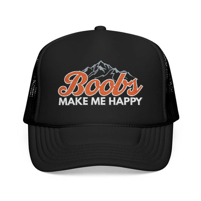 Boobs Make Me Happy Embroidered Trucker Hat Printify