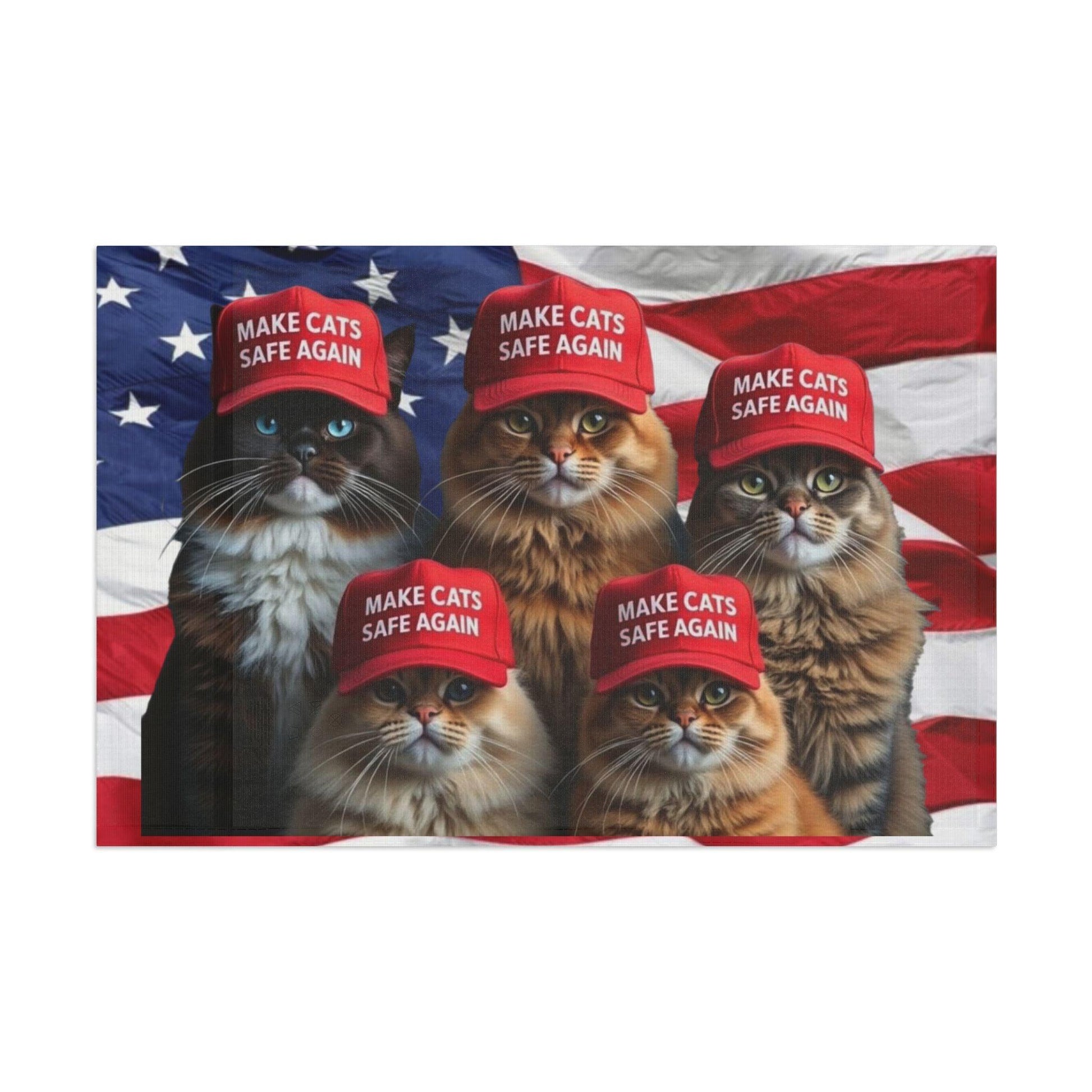 Make Cats Safe Again American Flag, Cat Lover Gift, Patriotic Decor, USA Flag, Political Statement - Galvaleos Galvaleos Galvaleos 18" x 12" Printify Home Decor Make Cats Safe Again American Flag, Cat Lover Gift, Patriotic Decor, USA Flag, Political Statement