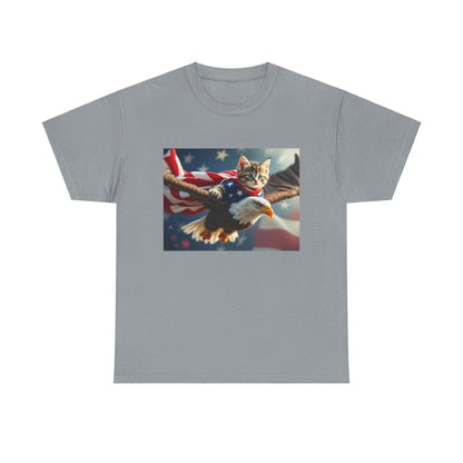 Maga Cat Flying on an Eagle Trump Graphic Tee - Galvaleos Galvaleos Galvaleos Ash / S Printify T-Shirt Maga Cat Flying on an Eagle Trump Graphic Tee