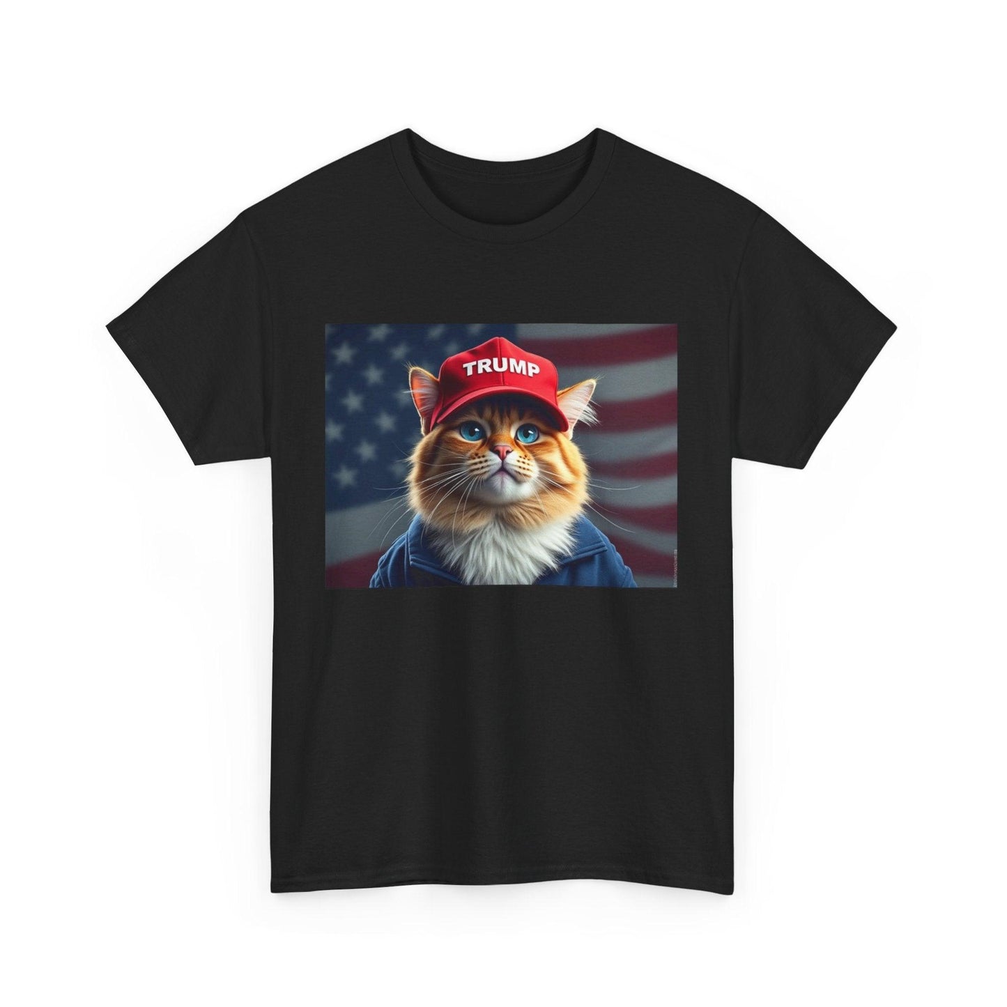 MAGA Cat with Trump Hat Unisex Tee - Galvaleos Galvaleos Galvaleos Black / S Printify T-Shirt MAGA Cat with Trump Hat Unisex Tee