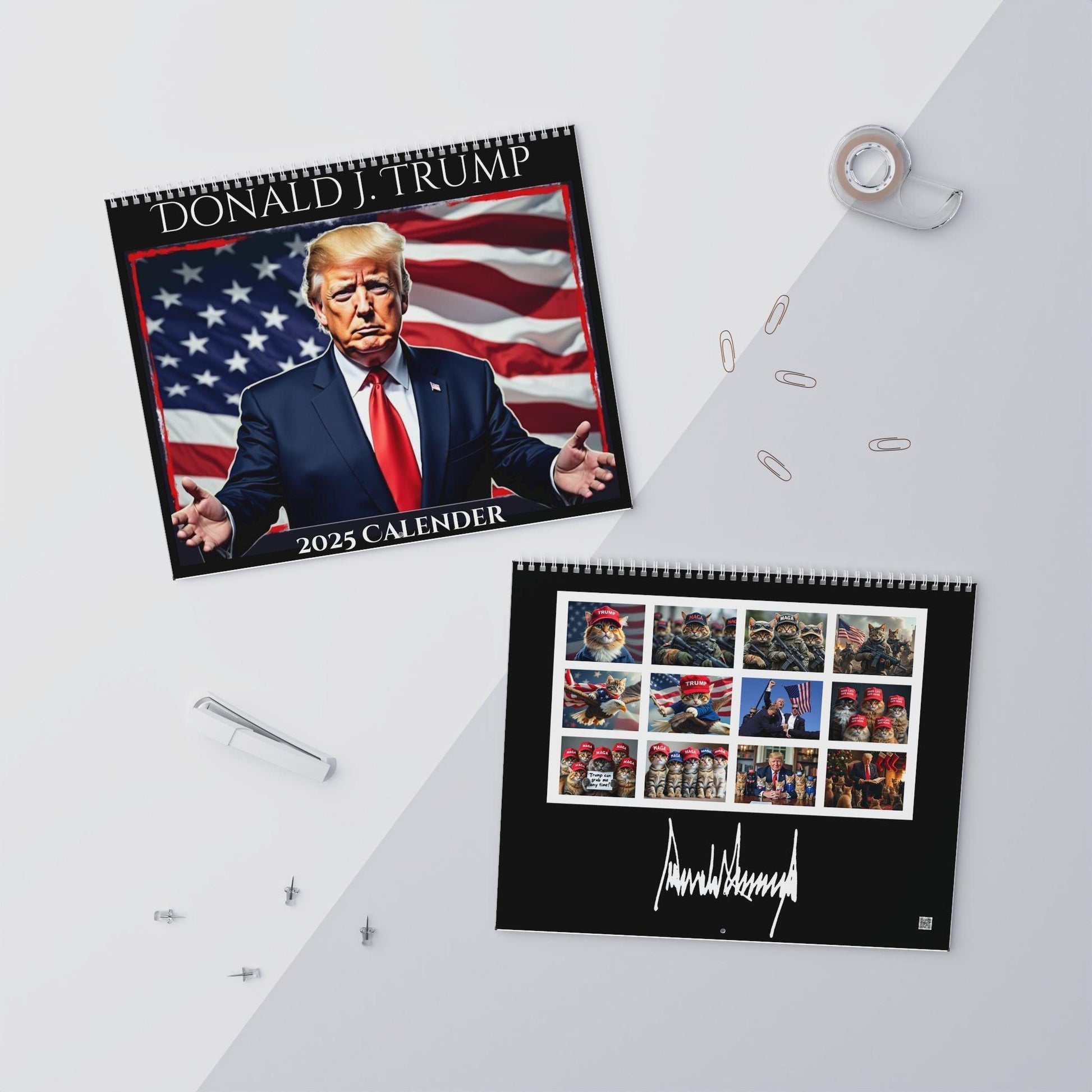 2025 Trump MAGA Cat Calendar, Copy of Donald J Trumps Signature, 2025 Wall Calendar, Desk Calendar, Yearly Planner, Office Decor - Galvaleos Galvaleos Galvaleos 11" x 8.5" / Matte Printify Calendar 2025 Trump MAGA Cat Calendar, Copy of Donald J Trumps Signature, 2025 Wall Calendar, Desk Calendar, Yearly Planner, Office Decor