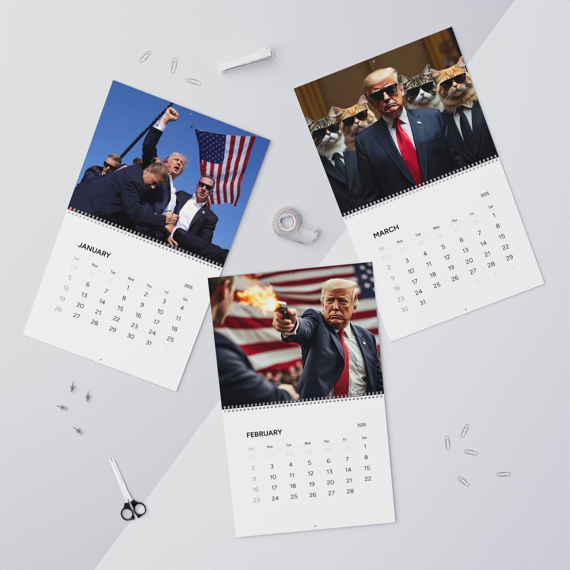 Wall Calendar Trump and Cats 2025 - Galvaleos Galvaleos Galvaleos 11" x 8.5" / Matte Printify Calendar Wall Calendar Trump and Cats 2025