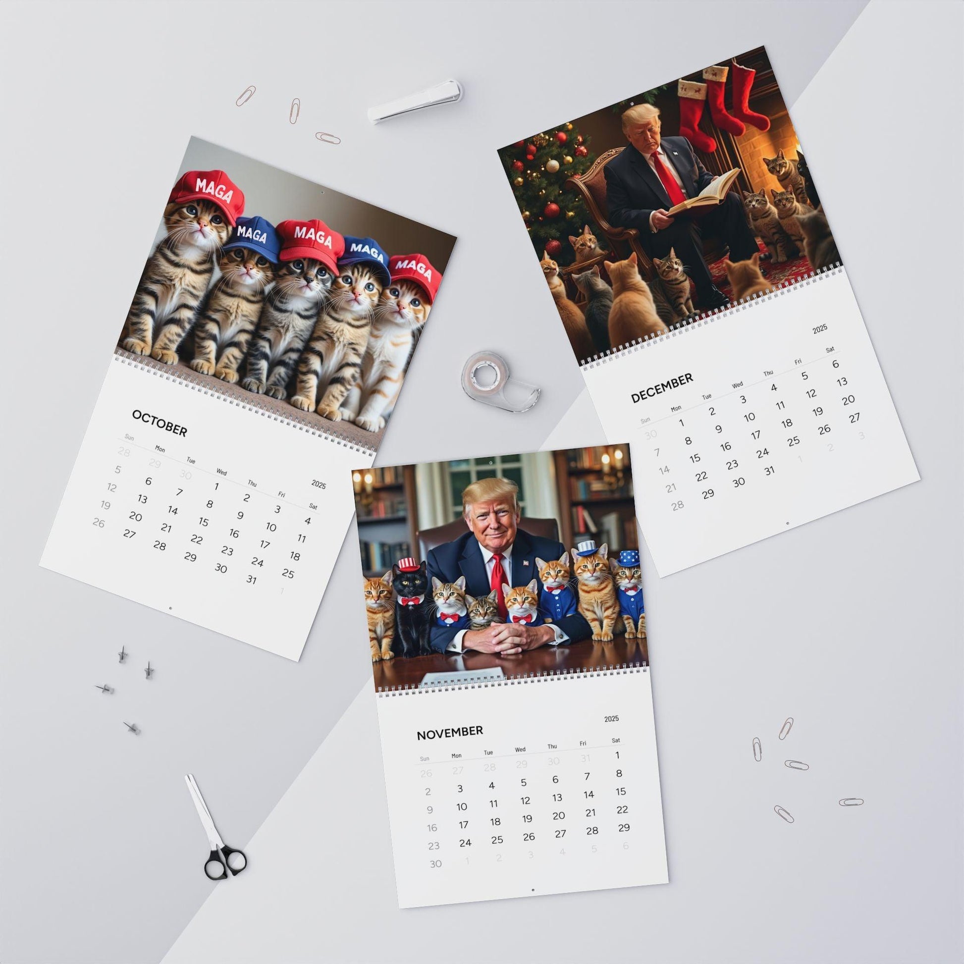 2025 Trump MAGA Cat Calendar, Copy of Donald J Trumps Signature, 2025 Wall Calendar, Desk Calendar, Yearly Planner, Office Decor - Galvaleos Galvaleos Galvaleos 11" x 8.5" / Matte Printify Calendar 2025 Trump MAGA Cat Calendar, Copy of Donald J Trumps Signature, 2025 Wall Calendar, Desk Calendar, Yearly Planner, Office Decor