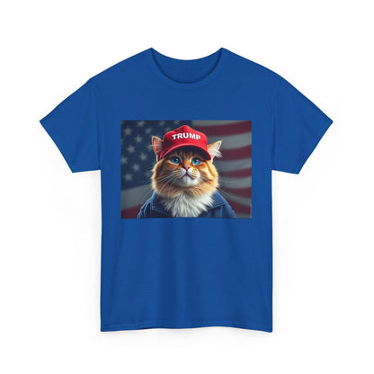 MAGA Cat with Trump Hat Unisex Tee - Galvaleos Galvaleos Galvaleos Royal / S Printify T-Shirt MAGA Cat with Trump Hat Unisex Tee