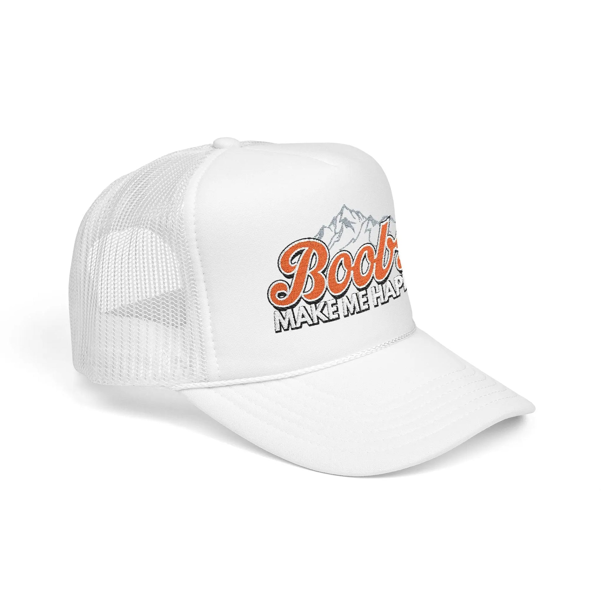 Boobs Make Me Happy Embroidered Trucker Hat Printify