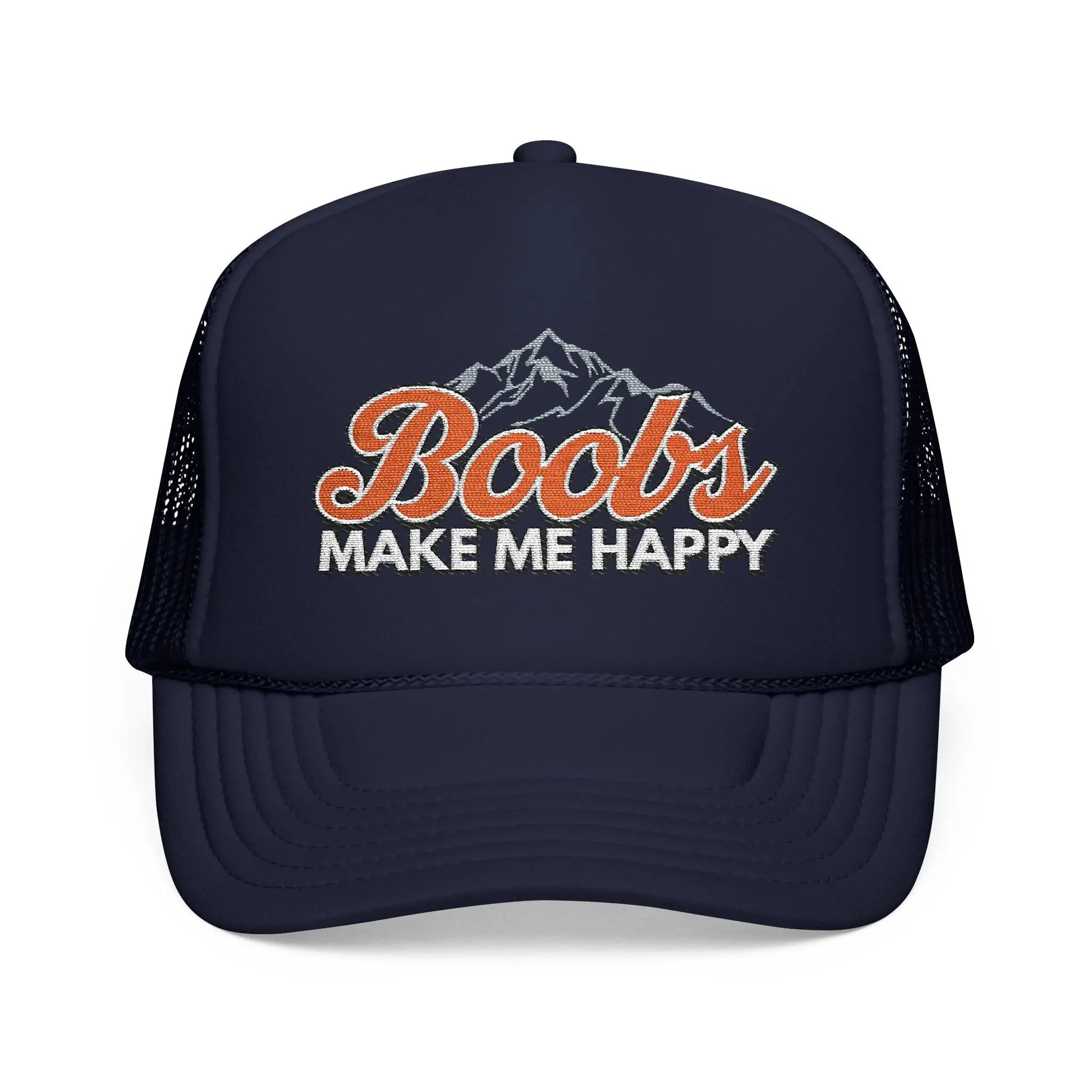Boobs Make Me Happy Embroidered Trucker Hat Printify