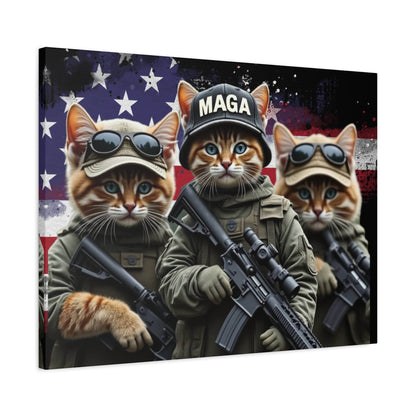 MAGA Tactical Military Cats, Trump, Patriotic Canvas - Canvas Print