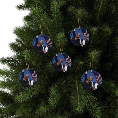 Ceramic Ornaments - Trump FIGHT Iconic Photo MAGA Christmas Ornament Gift, 2-Sided Print Holiday Decor, 1pc 3pcs 5pcs 10pcs - Galvaleos Galvaleos Galvaleos Circle / 5 pcs / One size Printify Home Decor Ceramic Ornaments - Trump FIGHT Iconic Photo MAGA Christmas Ornament Gift, 2-Sided Print Holiday Decor, 1pc 3pcs 5pcs 10pcs