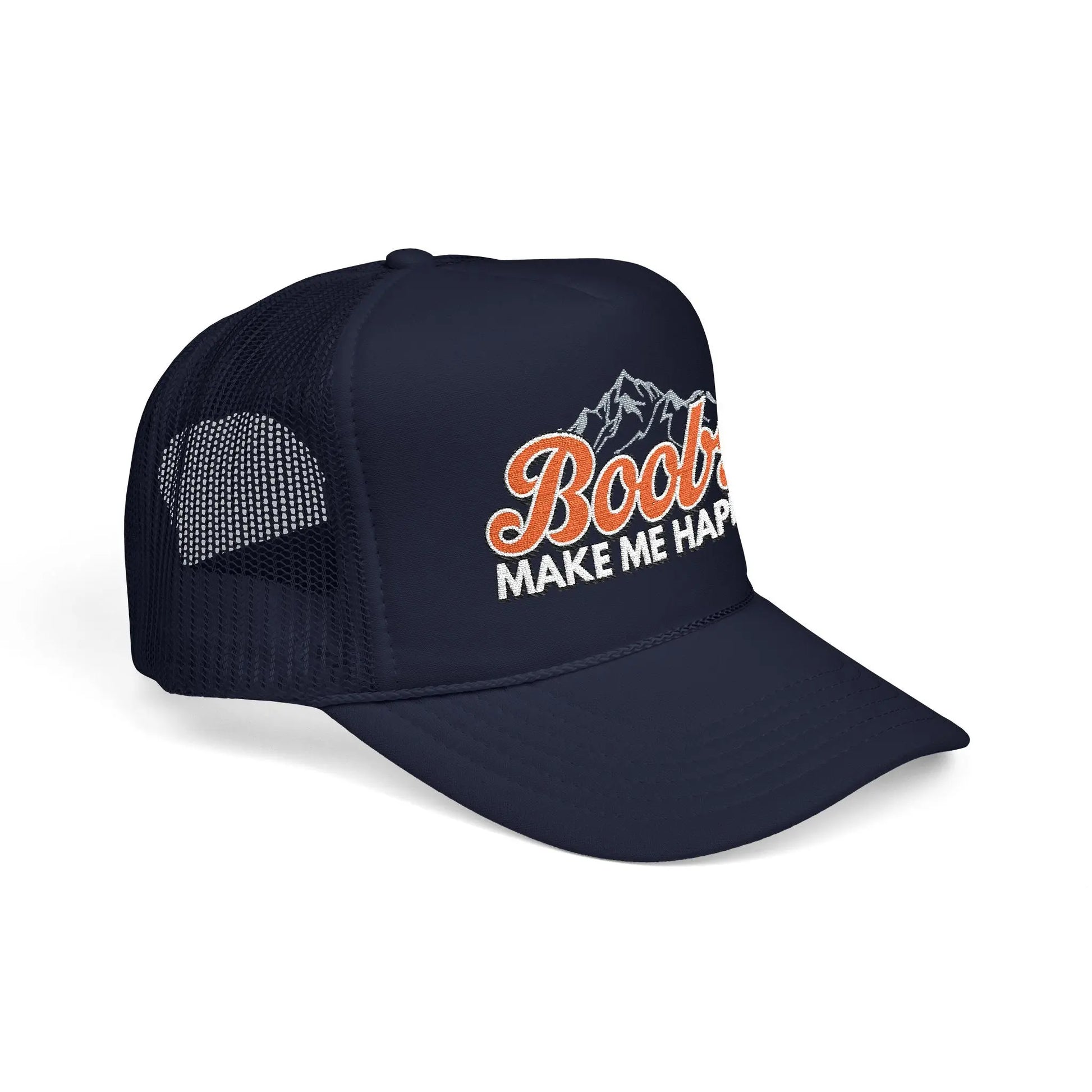 Boobs Make Me Happy Embroidered Trucker Hat Printify