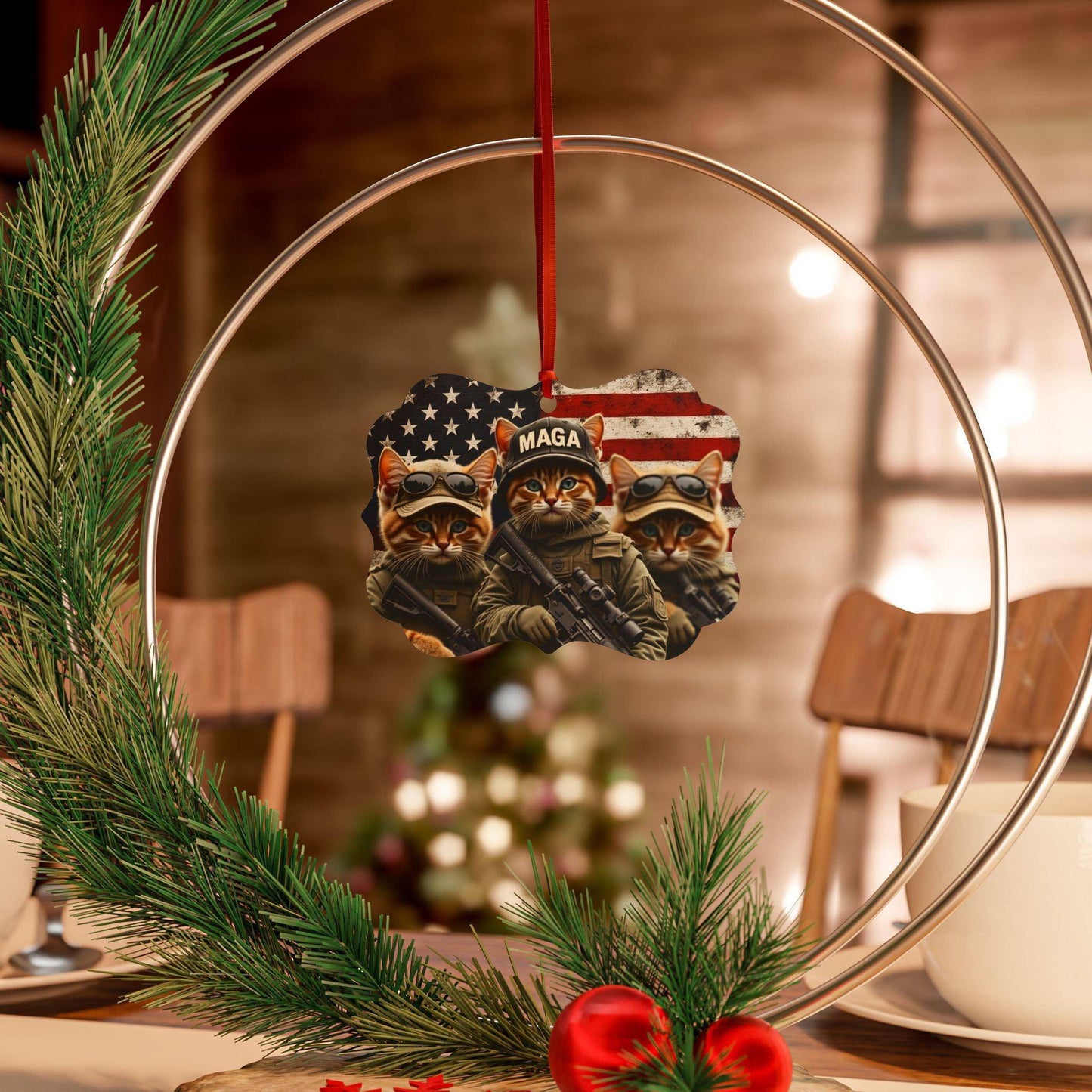 Ornament, Trump, 2024, American First, Cat Lover, President Elect, Flag, Aluminum, Christmas Gift, Home Decor, Holiday Decoration, Political - Galvaleos Galvaleos Galvaleos Medallion / 20 pcs / One Size Printify Home Decor Ornament, Trump, 2024, American First, Cat Lover, President Elect, Flag, Aluminum, Christmas Gift, Home Decor, Holiday Decoration, Political