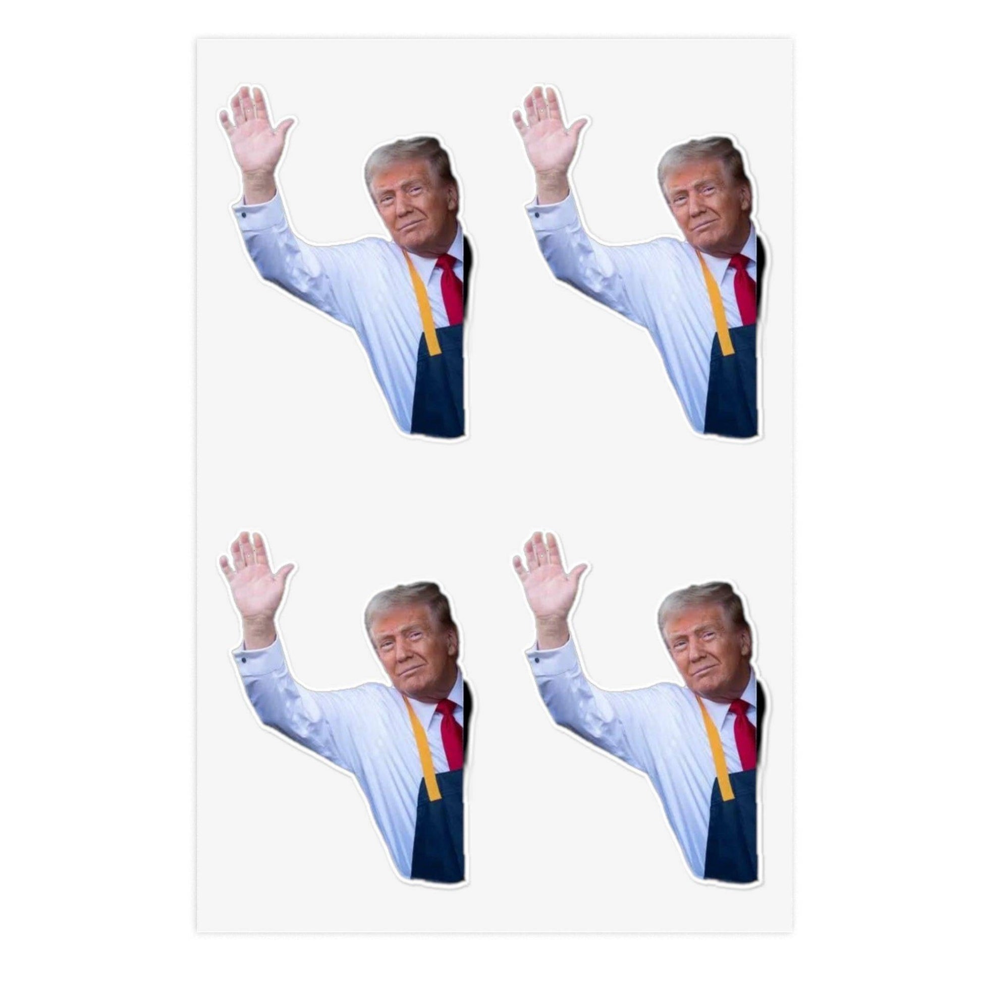 Trump Wave, McDonalds Trump, Funny Trump Stickers, Trump Presidential Election, Trump Humor Sticker Sheet - Galvaleos Galvaleos Galvaleos 6" × 4" / White / Die-Cut Printify Paper products Trump Wave, McDonalds Trump, Funny Trump Stickers, Trump Presidential Election, Trump Humor Sticker Sheet