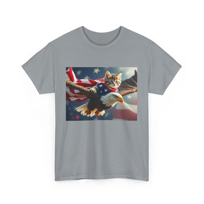 Maga Cat Flying on an Eagle Trump Graphic Tee - Galvaleos Galvaleos Galvaleos Gravel / S Printify T-Shirt Maga Cat Flying on an Eagle Trump Graphic Tee