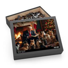 Jigsaw Puzzle, Trump Reading a Christmas Story to Cats Puzzle, 120, 252, 500 Piece Game Gift Set, Holiday Activity, Stress Relief - Galvaleos Galvaleos Galvaleos 20" × 16" (500 pcs) Printify Puzzle Jigsaw Puzzle, Trump Reading a Christmas Story to Cats Puzzle, 120, 252, 500 Piece Game Gift Set, Holiday Activity, Stress Relief