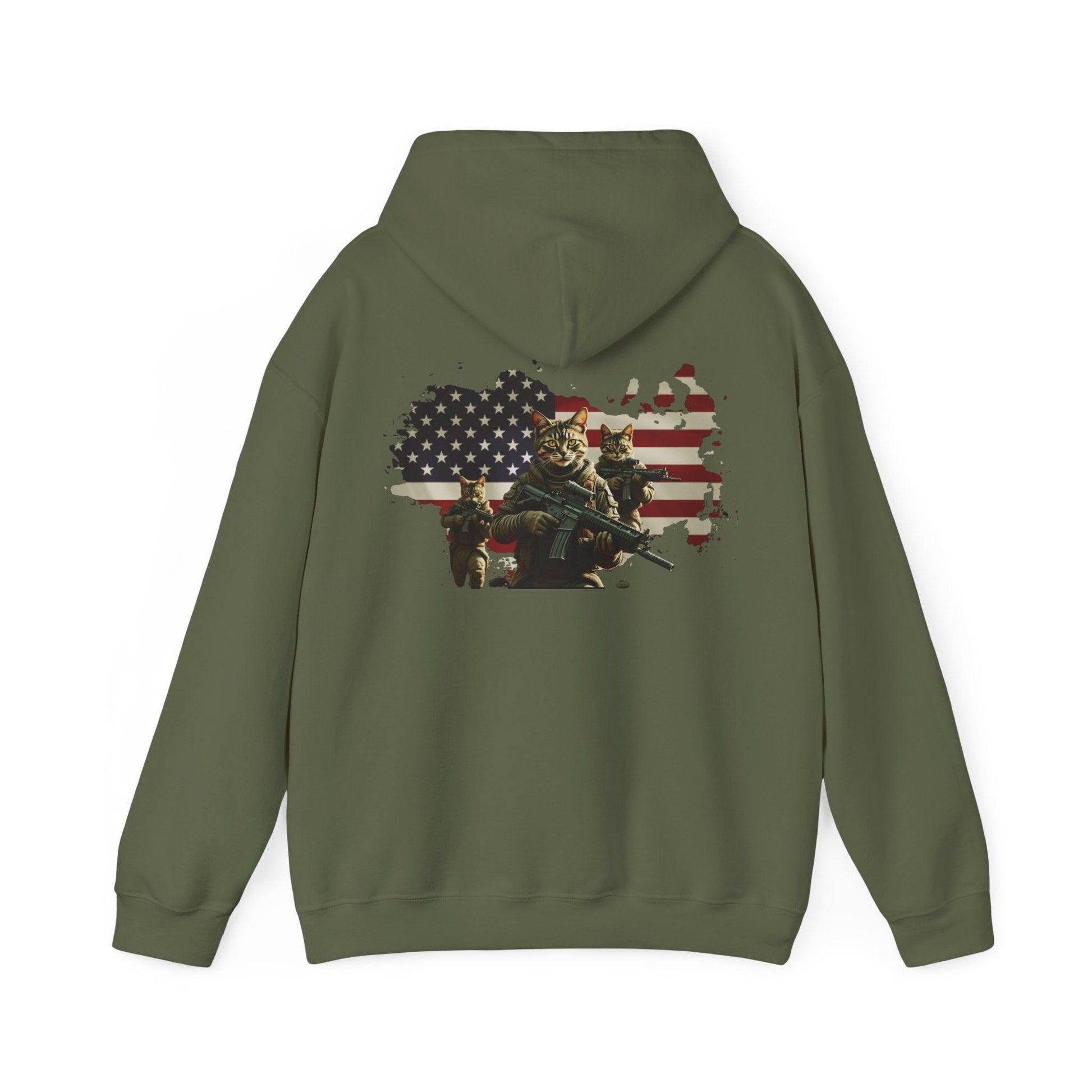 1776 Military Cats Hoodie, USA, Patriotic, American Independence Day Gift, Veterans Day Apparel - Galvaleos Galvaleos Galvaleos Dark Heather / S Printify Hoodie 1776 Military Cats Hoodie, USA, Patriotic, American Independence Day Gift, Veterans Day Apparel