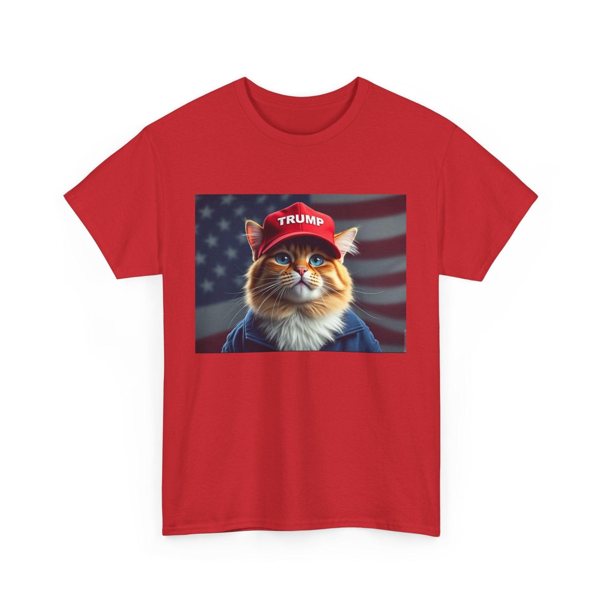 MAGA Cat with Trump Hat Unisex Tee - Galvaleos Galvaleos Galvaleos Red / S Printify T-Shirt MAGA Cat with Trump Hat Unisex Tee