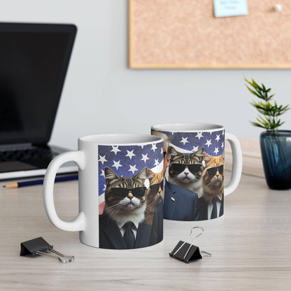 Cats in Black with President Trump, MAGA Cat Lover Mug - Galvaleos Galvaleos Galvaleos 11oz Printify Mug Cats in Black with President Trump, MAGA Cat Lover Mug