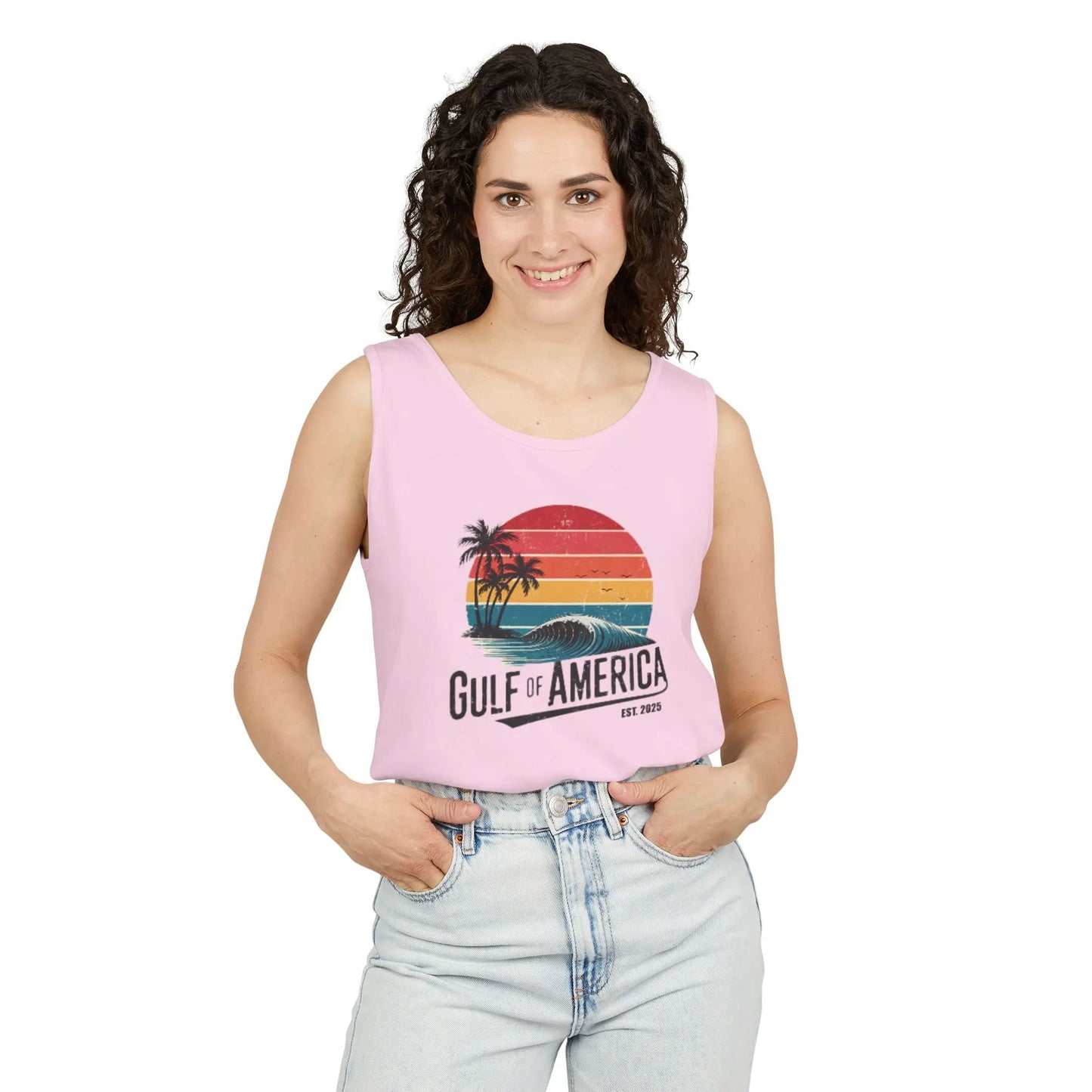 Gulf of America Sleeveless Shirt, Retro Beach Tank, Summer Unisex Tank, Beach Sunset Muscle Tee, Coastal Tank Printify
