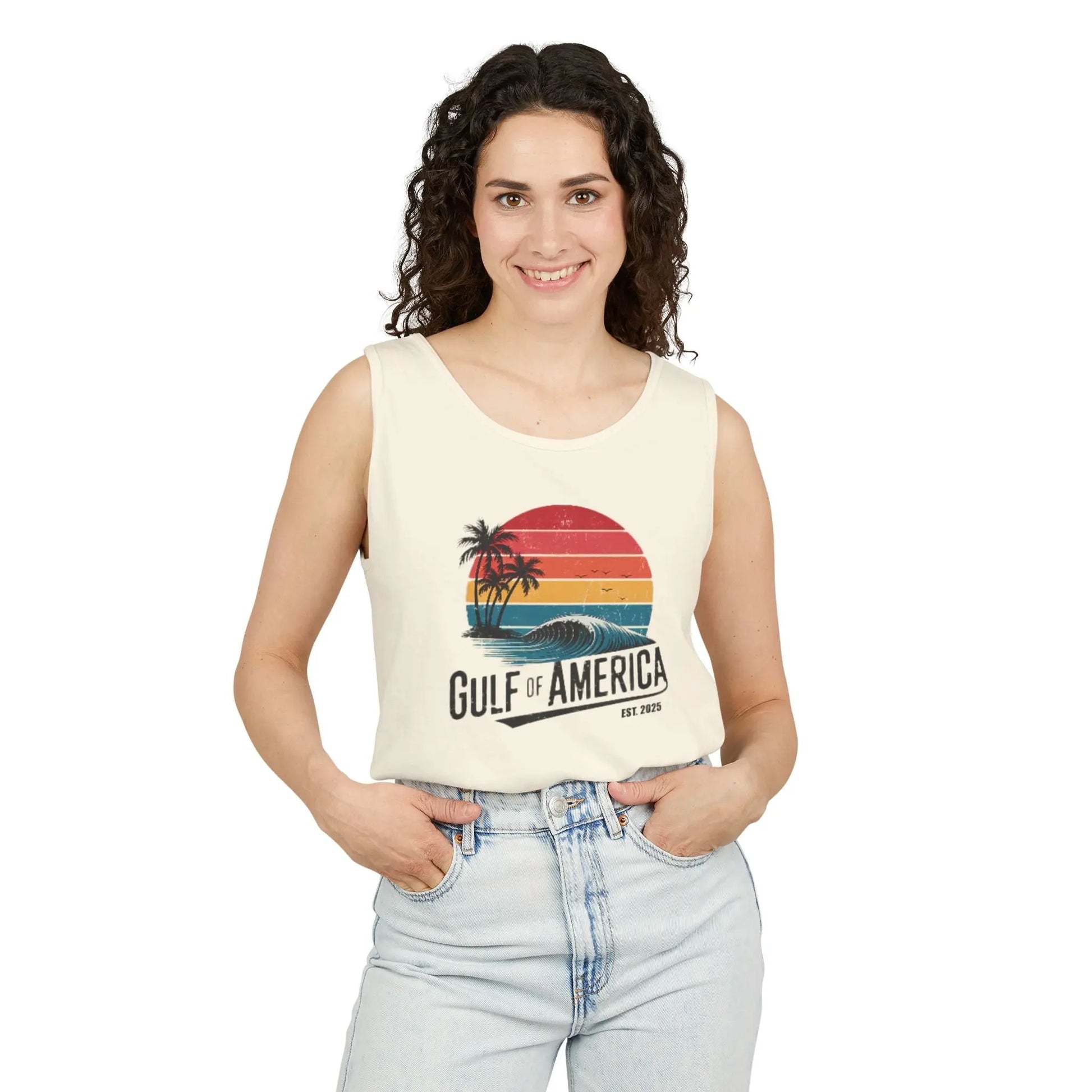 Gulf of America Sleeveless Shirt, Retro Beach Tank, Summer Unisex Tank, Beach Sunset Muscle Tee, Coastal Tank Printify