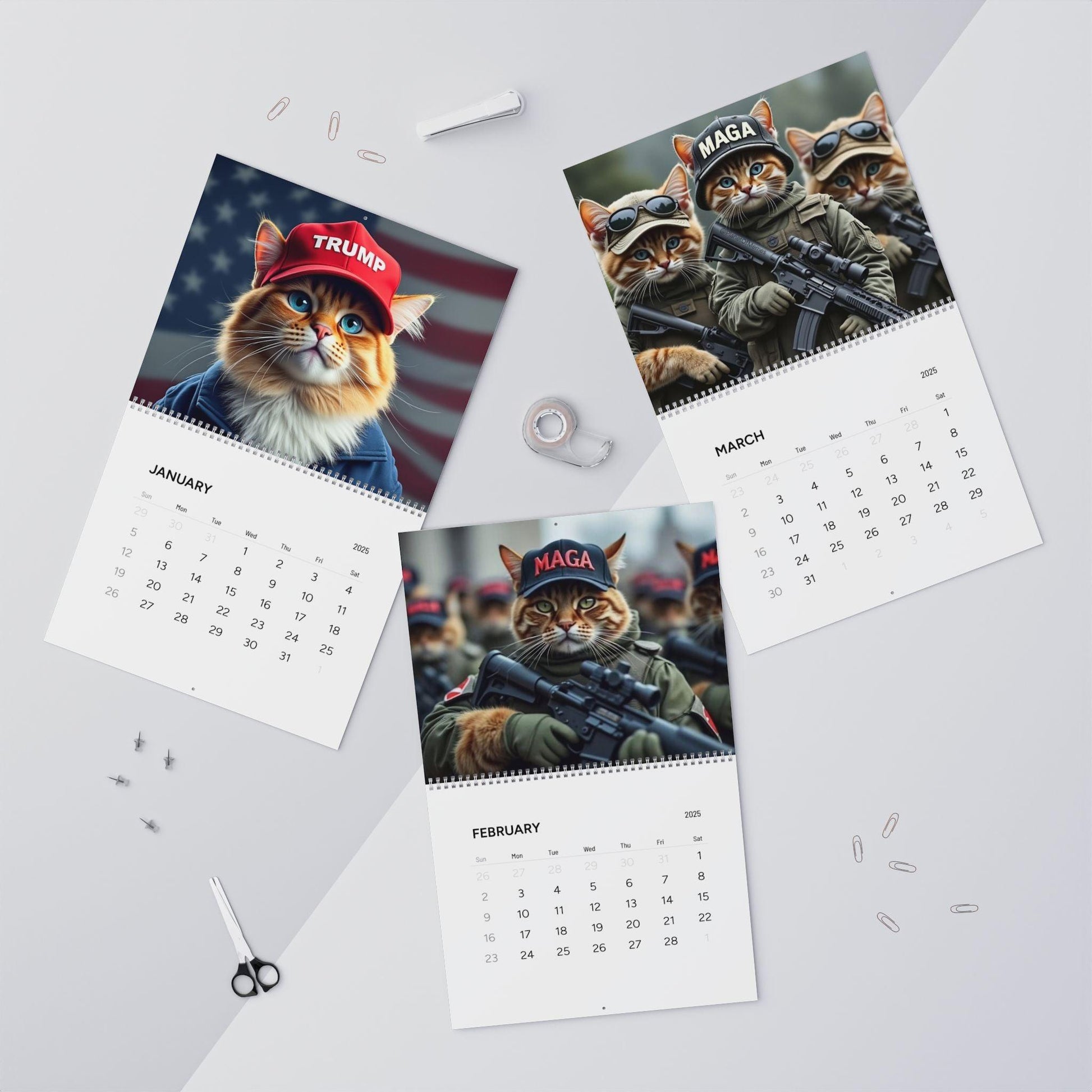 2025 Trump MAGA Cat Calendar, Copy of Donald J Trumps Signature, 2025 Wall Calendar, Desk Calendar, Yearly Planner, Office Decor - Galvaleos Galvaleos Galvaleos 11" x 8.5" / Matte Printify Calendar 2025 Trump MAGA Cat Calendar, Copy of Donald J Trumps Signature, 2025 Wall Calendar, Desk Calendar, Yearly Planner, Office Decor