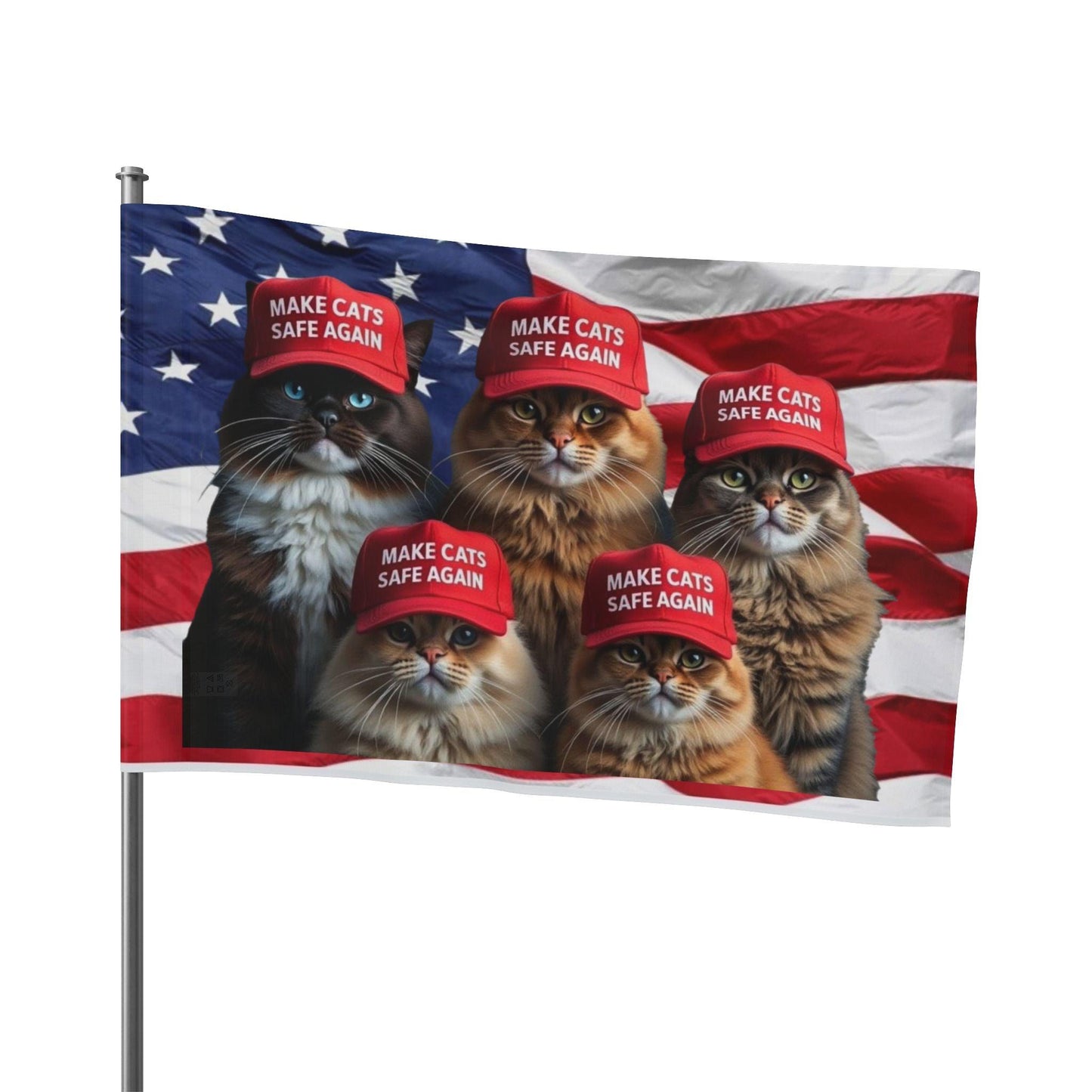 Make Cats Safe Again American Flag, Cat Lover Gift, Patriotic Decor, USA Flag, Political Statement - Galvaleos Galvaleos Galvaleos 36" x 24" Printify Home Decor Make Cats Safe Again American Flag, Cat Lover Gift, Patriotic Decor, USA Flag, Political Statement