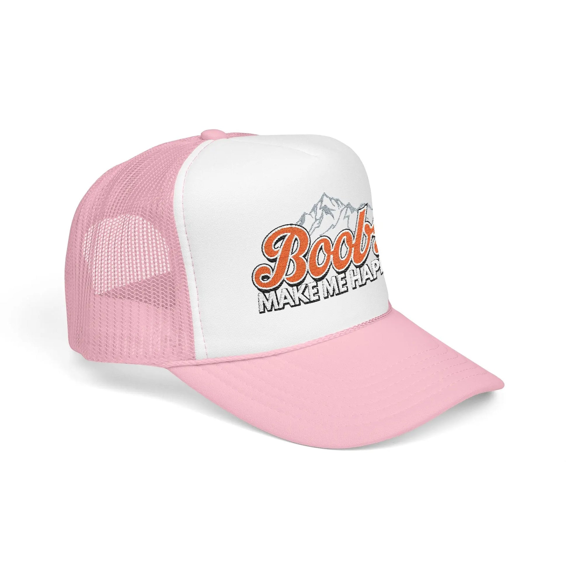 Boobs Make Me Happy Embroidered Trucker Hat Printify